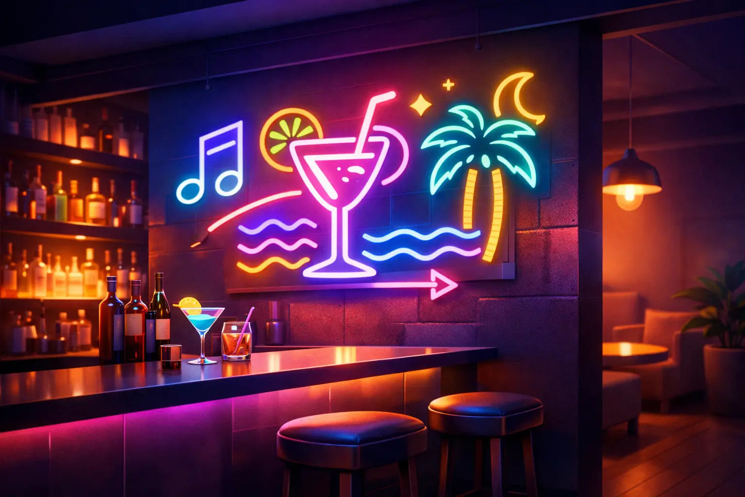 Neon bord voor bar: sfeer die verkoopt