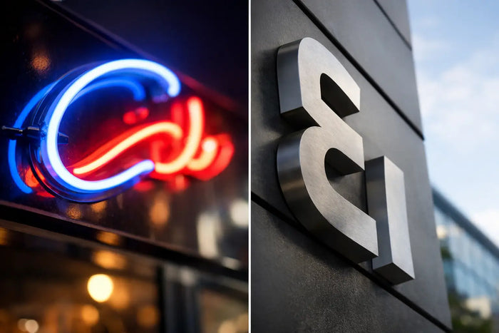 Neonreclame versus gevelletters vergelijken