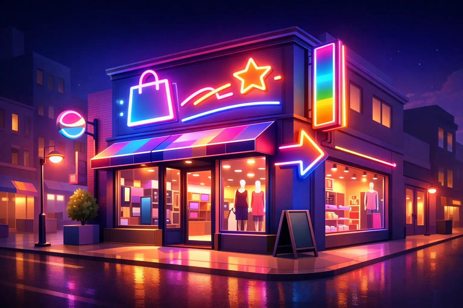 Neon reclame voor winkel die echt opvalt