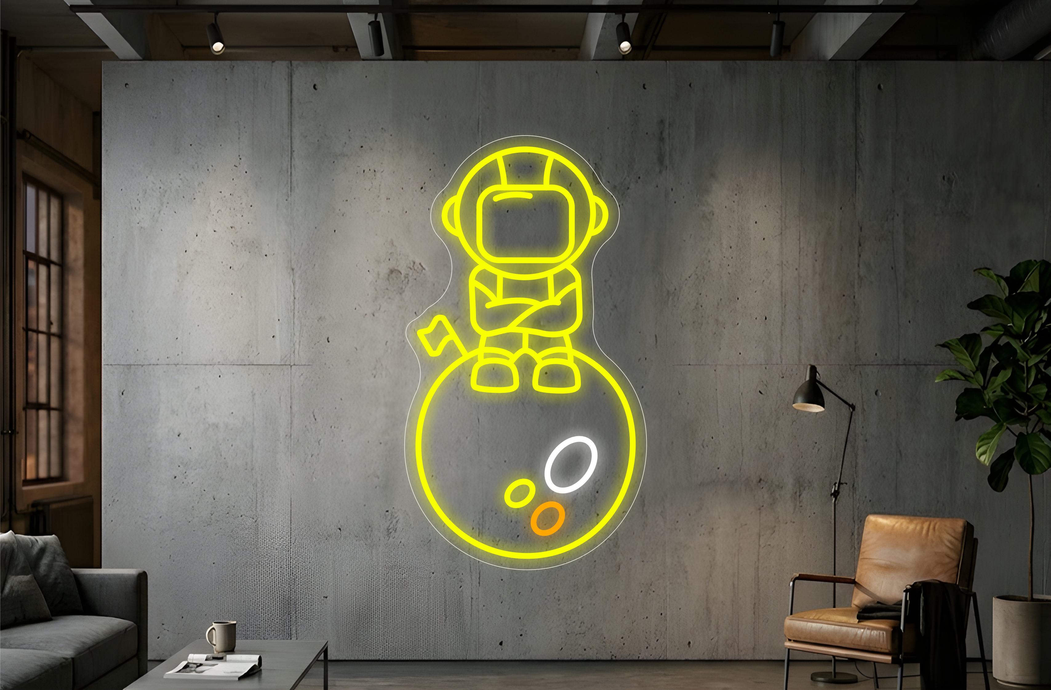 Astronaute sur la planète - Lumières néon