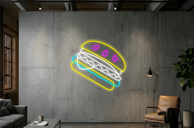 Dessin au trait d'un hamburger - Éclairage néon