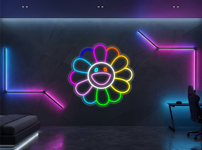 Éclairage néon inspiré des fleurs de Murakami