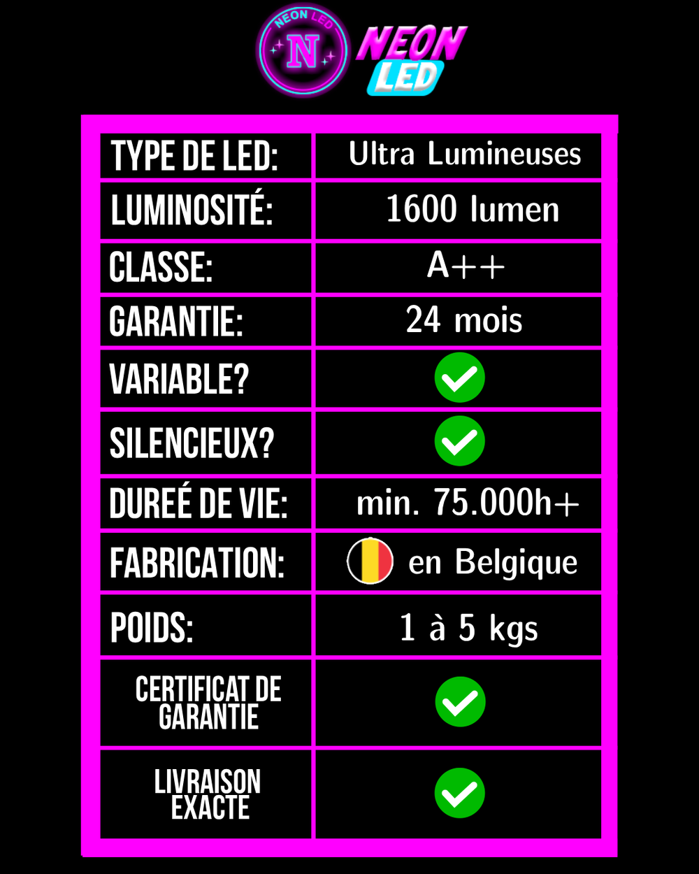 Spécifications du produit NeonLED