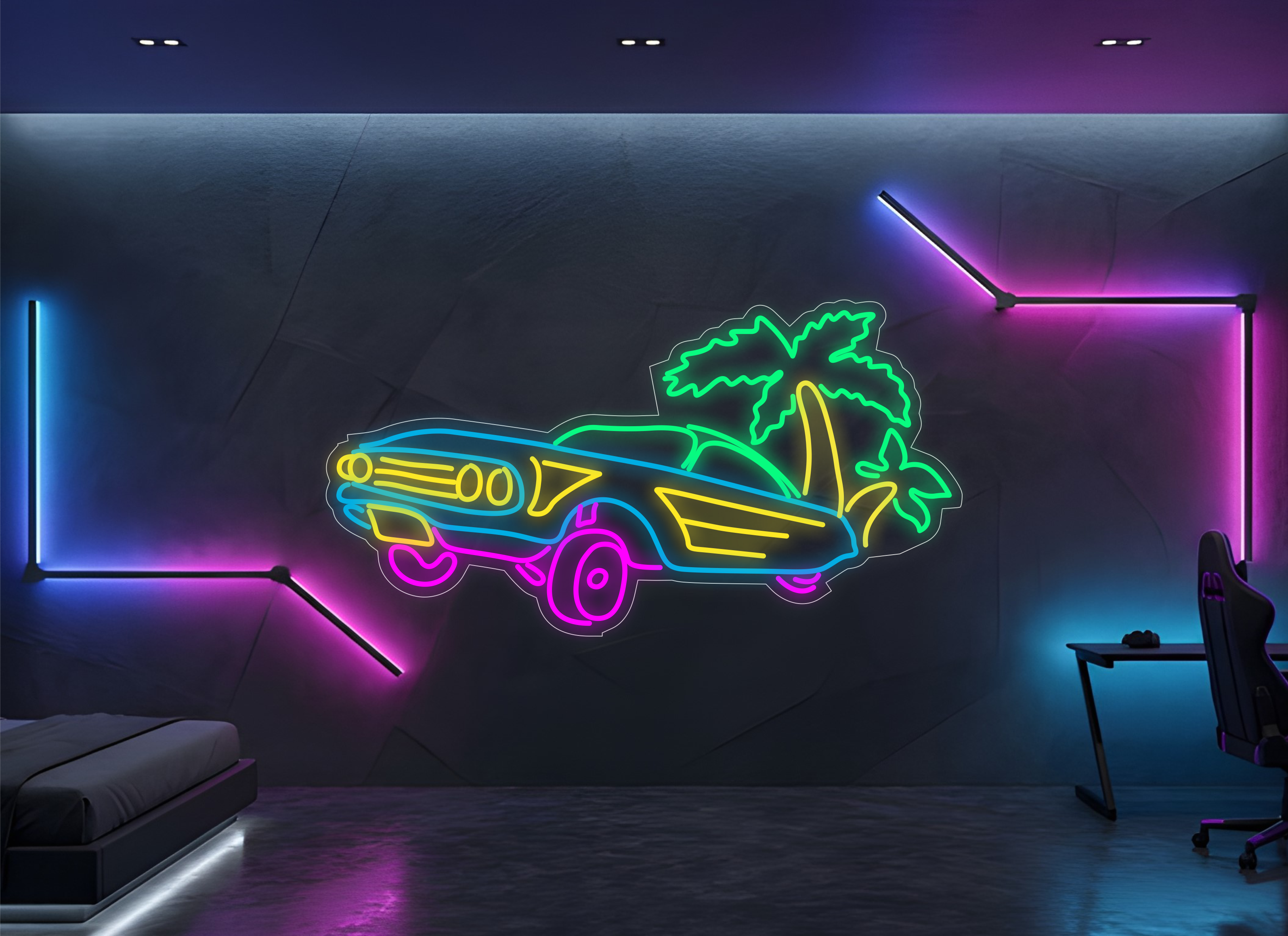 Rétro Auto et Palm XL - Éclairage néon