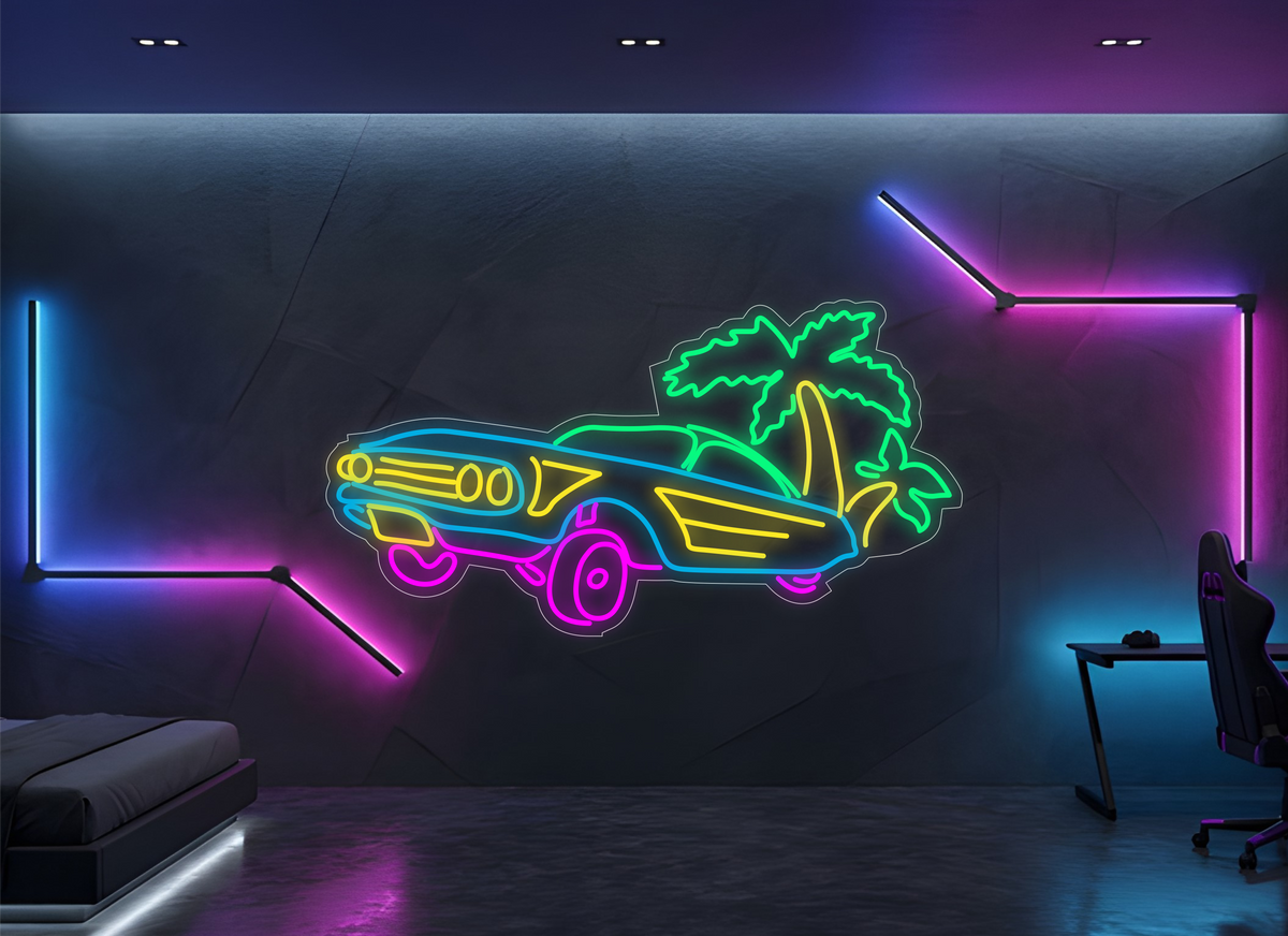 Retro Auto & Palm XL - Neon Verlichting