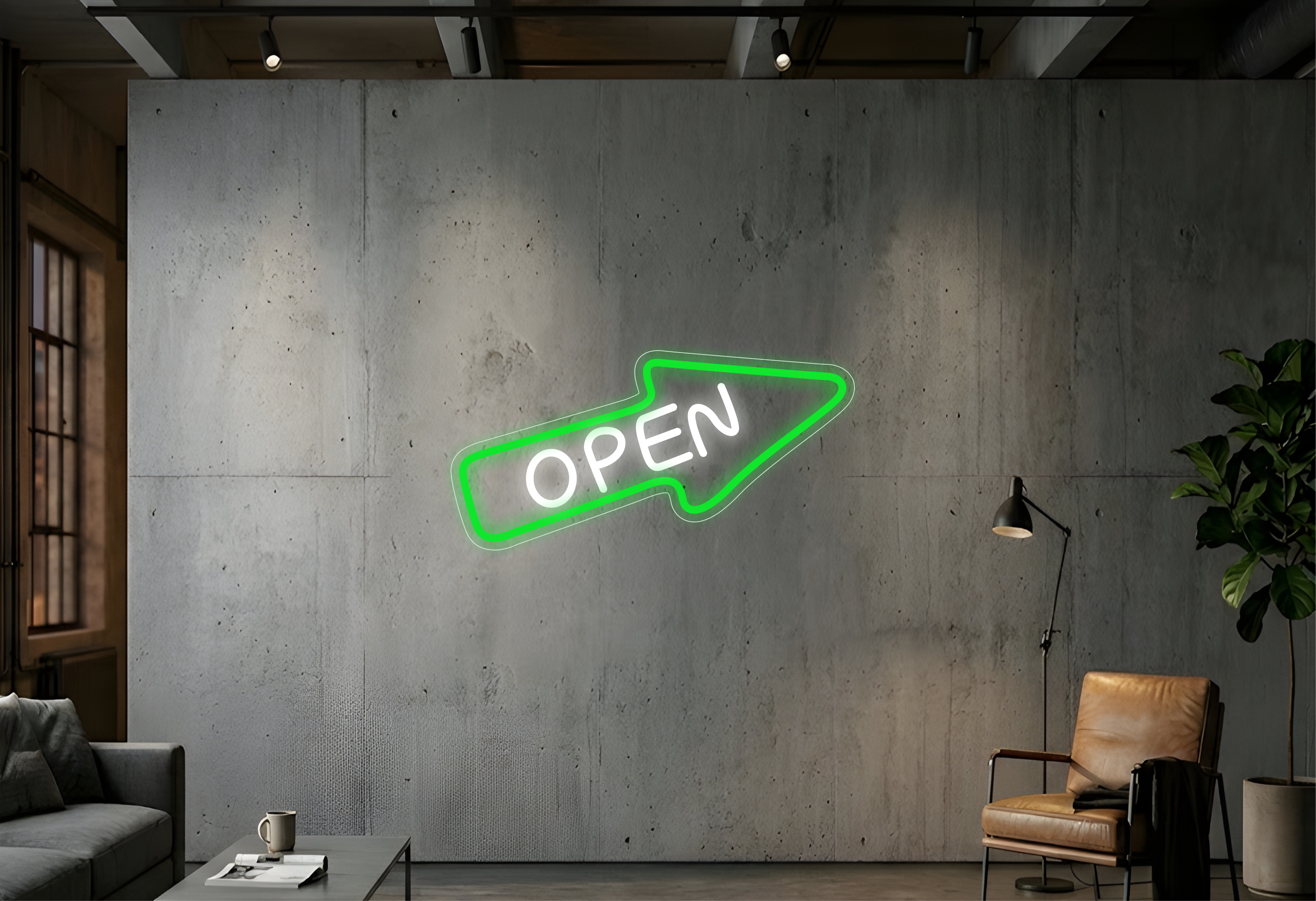 Flèche ouverte - Éclairage néon