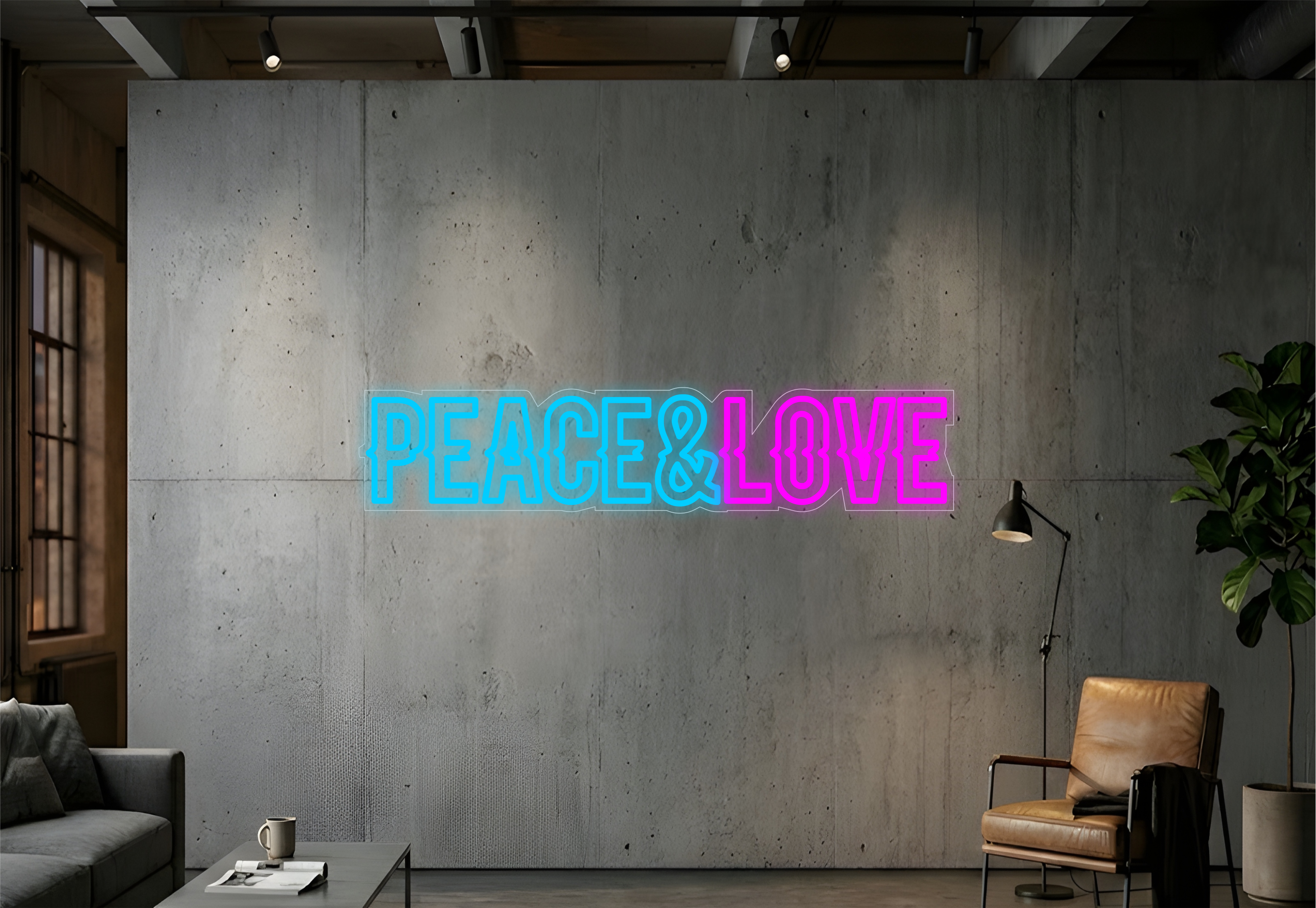 Lumière néon Paix et Amour