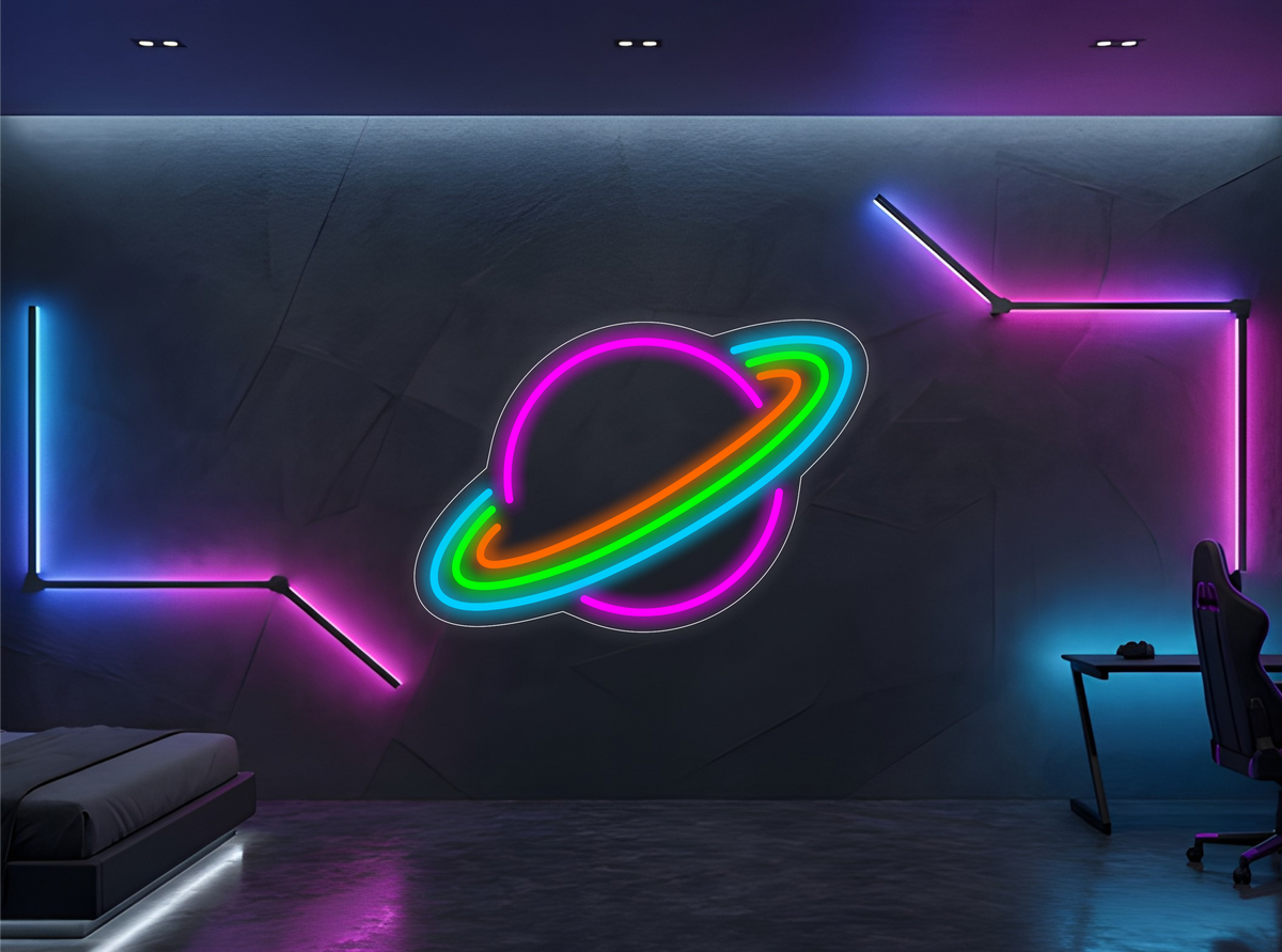 Rainbow Saturnus Planeet - Neon Verlichting
