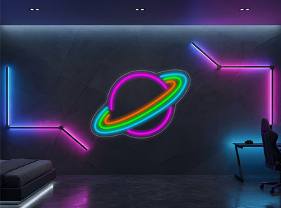 Planète Saturne arc-en-ciel - Éclairage néon